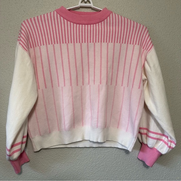 Chic Pink and White Striped Women's Ultra Soft Sweater With Dolman Sleeves - Picture 1 of 6
